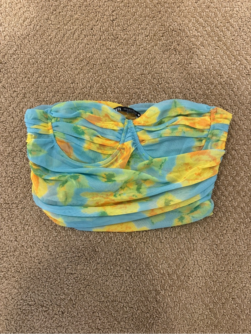 Zara Blue and Yellow Floral Strapless Crop Top